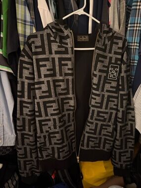 Fendi Black Hooded Jacket with Interior Label